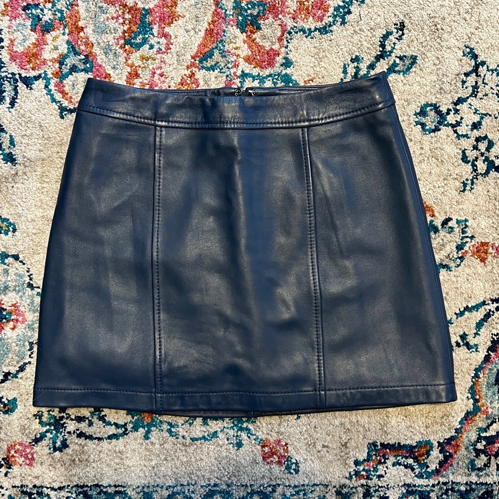 Gianni Bini Navy Blue Leather Mini Skirt